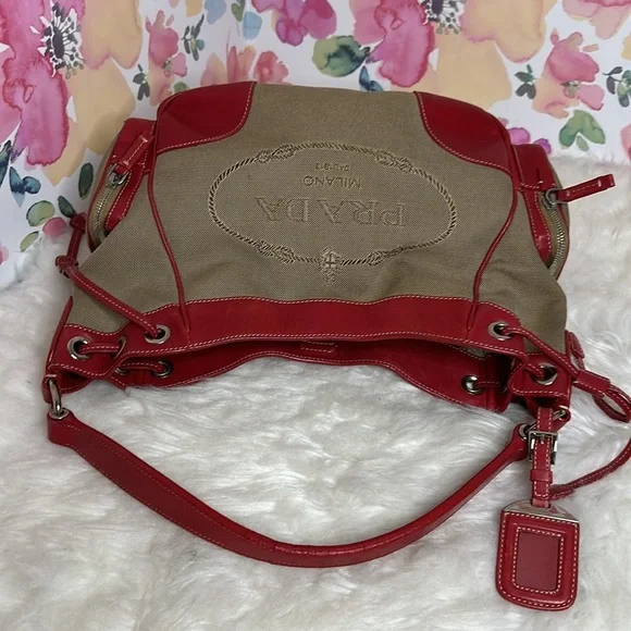 💯Authentic PRADA Jacquard Logo Hobo Corda Rosso🍀